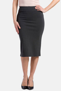 Women's Ponte Knit Midi Length Pencil Skirt Womens>Skirt Fishers Finery PINSTRIPE X-SMALL