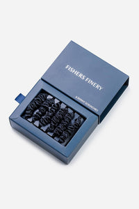 100% Pure Mulberry Silk Hair Scrunchies with Gift Box - Set of 6 Skinny Hair Ties Womens>Beauty>Hair Care Fishers Finery Black