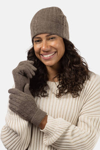 Women's 2pc 100% Pure Cashmere Cable Knit Hat & Glove Set with Gift Box Womens>Accessories>Cashmere Set Fishers Finery Cappuccino One Size Fits Most