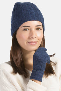 Women's 2pc 100% Pure Cashmere Cable Knit Hat & Glove Set with Gift Box Womens>Accessories>Cashmere Set Fishers Finery
