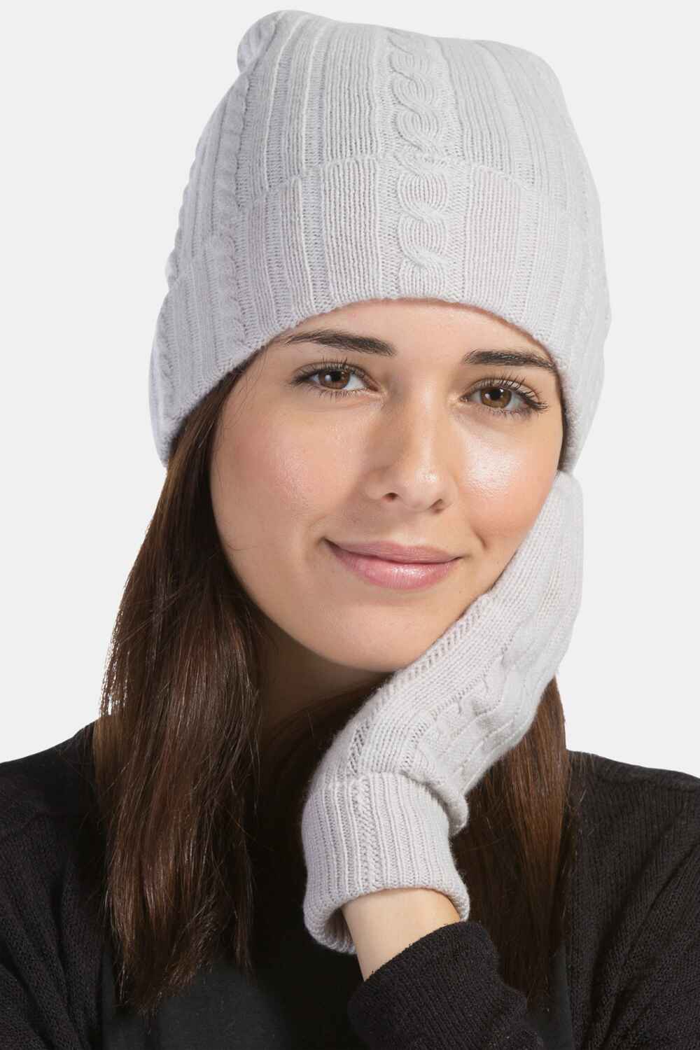 Women's 2pc 100% Pure Cashmere Cable Knit Hat & Glove Set with Gift Box Womens>Accessories>Cashmere Set Fishers Finery