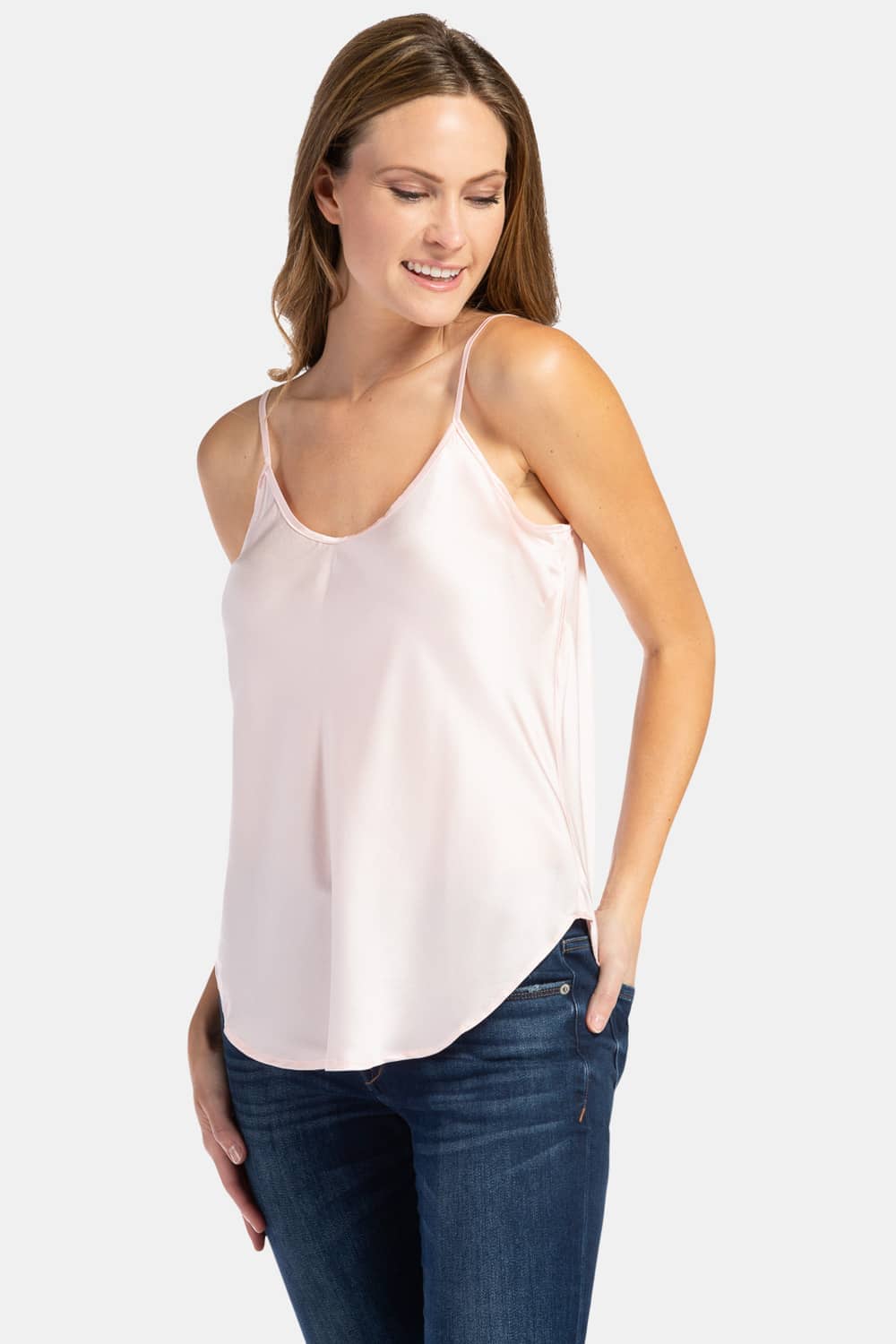 Women's 100% Pure Mulberry Silk Camisole Tank Top with Adjustable Spaghetti Straps - IMPROVED FIT Womens>Casual>Top Fishers Finery Heavenly Pink XS