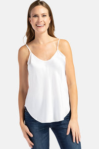 Women's 100% Pure Mulberry Silk Camisole Tank Top with Adjustable Spaghetti Straps - IMPROVED FIT Womens>Casual>Top Fishers Finery Pure White XS