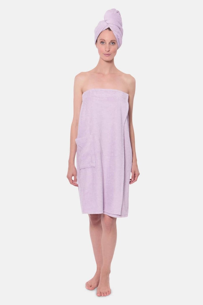 Texere Women's 2pc Terry Cloth Body and Hair Wrap Womens>Spa>Set Fishers Finery Lavender Fog S/M