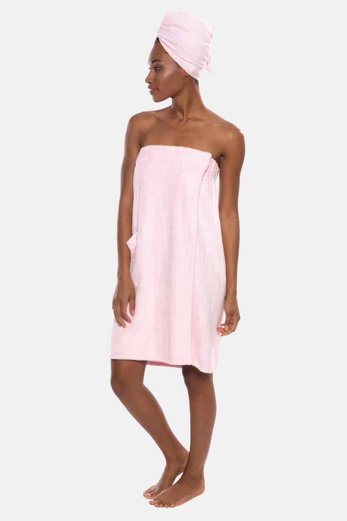 Texere Women's 2pc Terry Cloth Body and Hair Wrap Womens>Spa>Set Fishers Finery Barely Pink S/M
