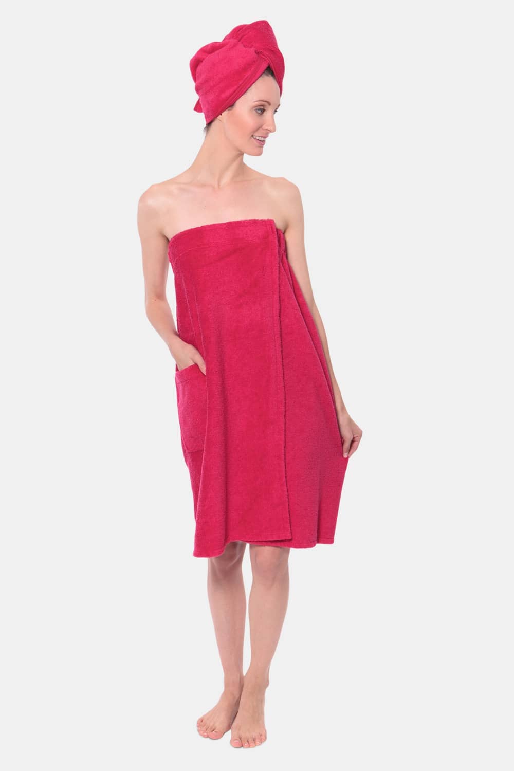 Texere Women's 2pc Terry Cloth Body and Hair Wrap Womens>Spa>Set Fishers Finery Rose Red S/M