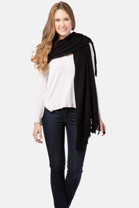 Women's 100% Pure Cashmere Knit Shawl Wrap with Fringe and Gift Box Womens>Accessories>Scarf Fishers Finery Black