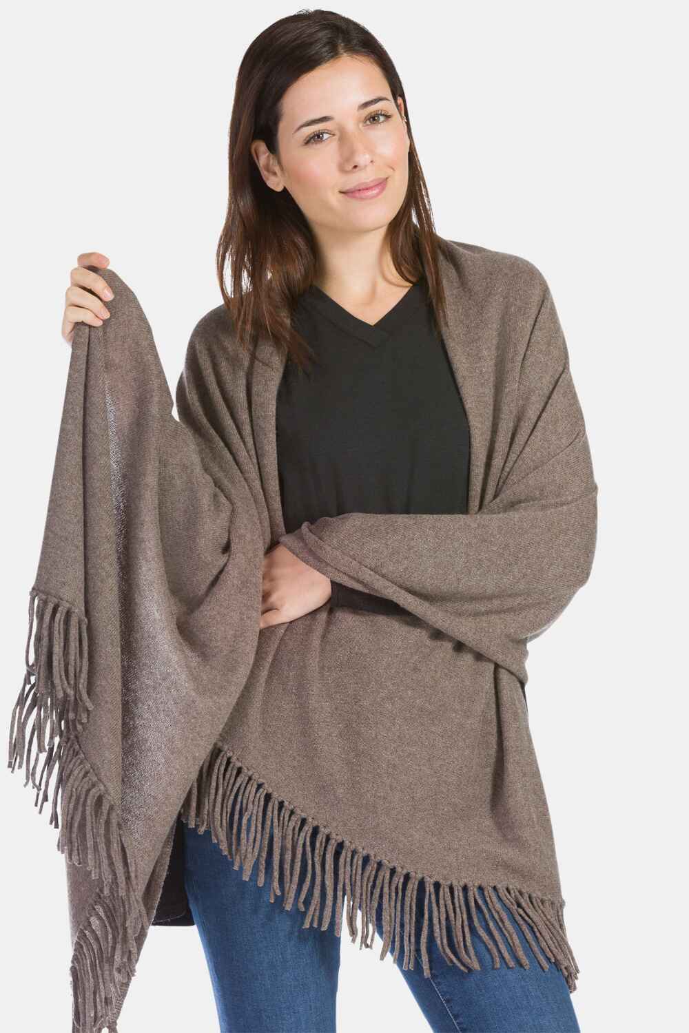 Women's 100% Pure Cashmere Knit Shawl Wrap with Fringe and Gift Box Womens>Accessories>Scarf Fishers Finery