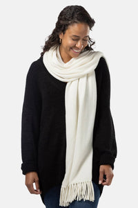 Women's 100% Pure Cashmere Knit Shawl Wrap with Fringe and Gift Box Womens>Accessories>Scarf Fishers Finery Cream