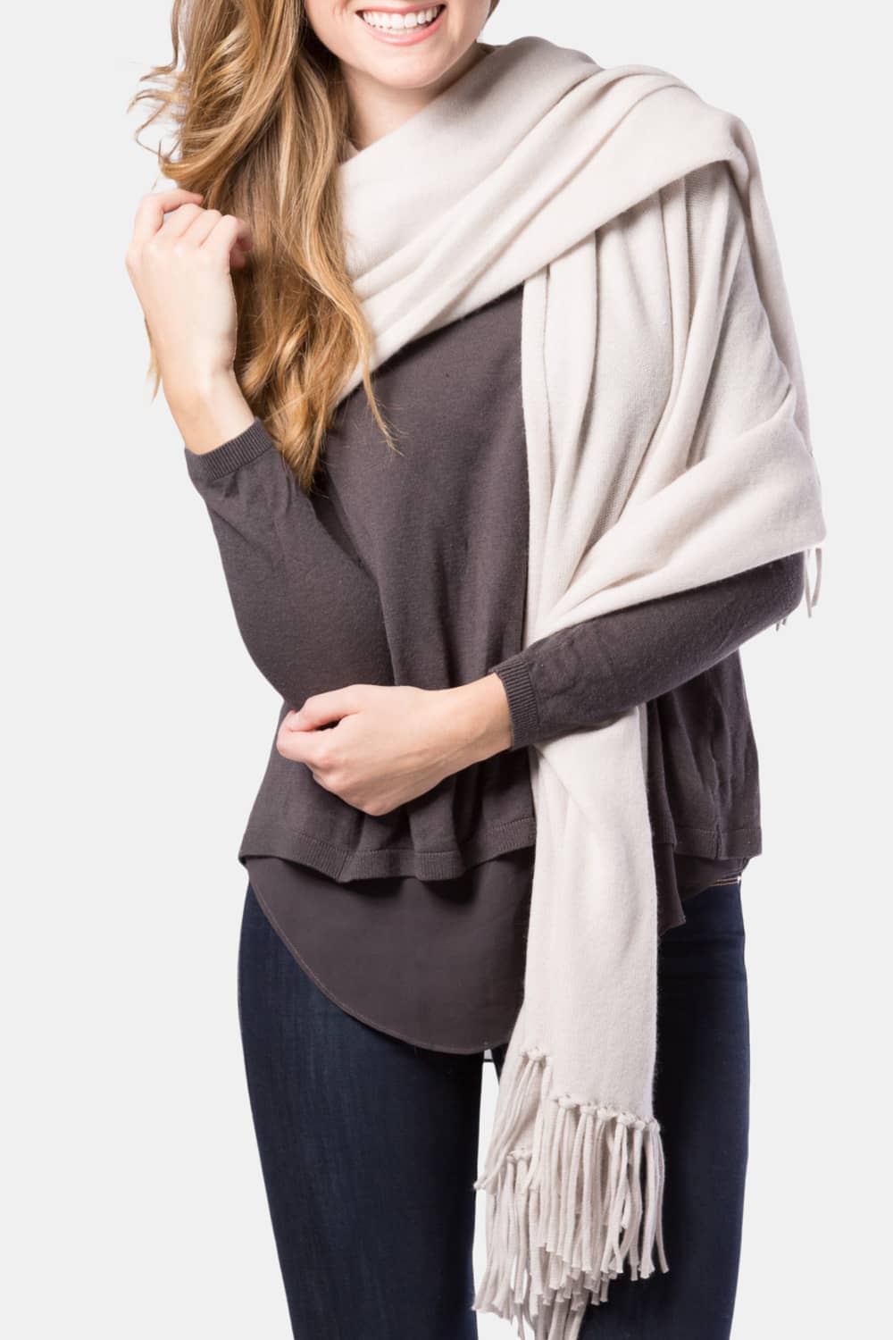 Women's 100% Pure Cashmere Knit Shawl Wrap with Fringe and Gift Box Womens>Accessories>Scarf Fishers Finery