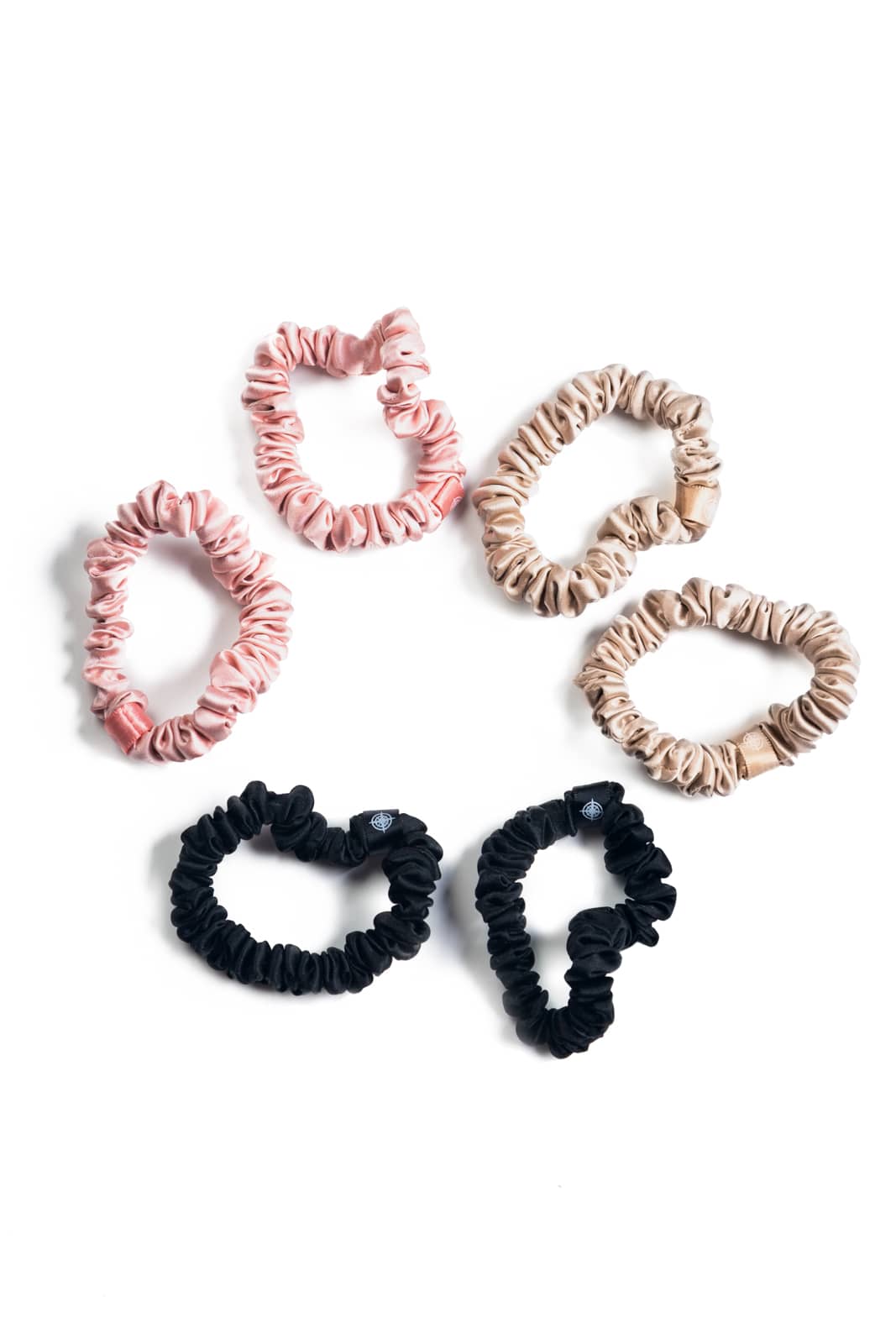 100% Pure Mulberry Silk Hair Scrunchies - Set of 6 Skinny Hair Ties Womens>Beauty>Hair Care Fishers Finery Black Taupe Pink