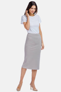 Women's Ponte Knit Midi Length Pencil Skirt Womens>Skirt Fishers Finery Gray Sky X-SMALL