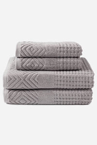 Texere 100% Organic Cotton Diamond Jacquard Towel Set Fishers Finery Cathedral Gray 4 Pack (2 Bath & 2 Hand )