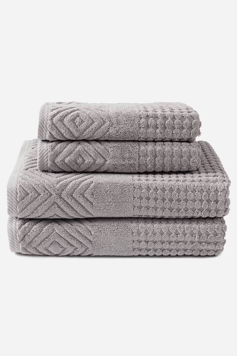 Texere 100% Organic Cotton Diamond Jacquard Towel Set Fishers Finery Cathedral Gray 4 Pack (2 Bath & 2 Hand )