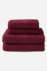 Texere 100% Organic Cotton Diamond Jacquard Towel Set Fishers Finery Merlot 4 Pack (2 Bath & 2 Hand )