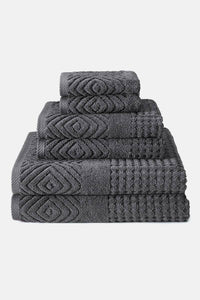 Texere 100% Organic Cotton Diamond Jacquard Towel Set Fishers Finery Charcoal 6 Pack