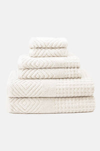 Texere 100% Organic Cotton Diamond Jacquard Towel Set Fishers Finery Cream 6 Pack