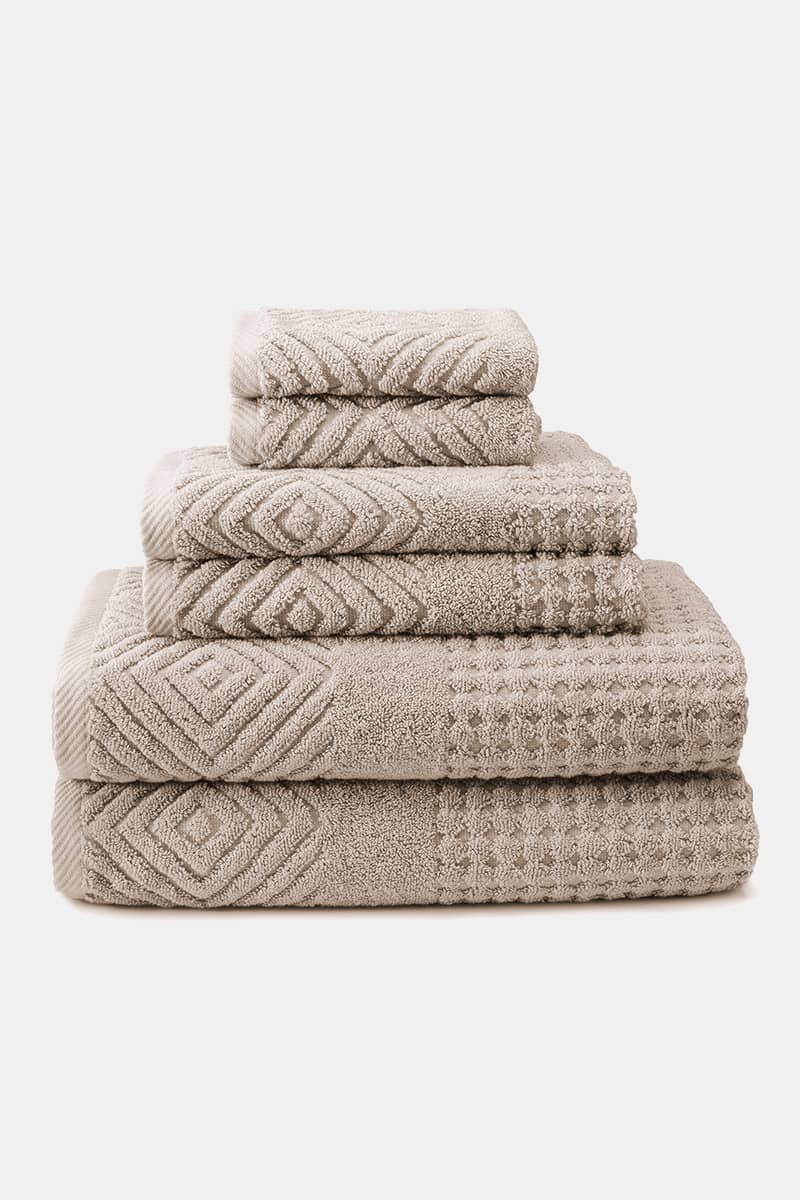Texere 100% Organic Cotton Diamond Jacquard Towel Set Fishers Finery Oxford Tan 6 Pack