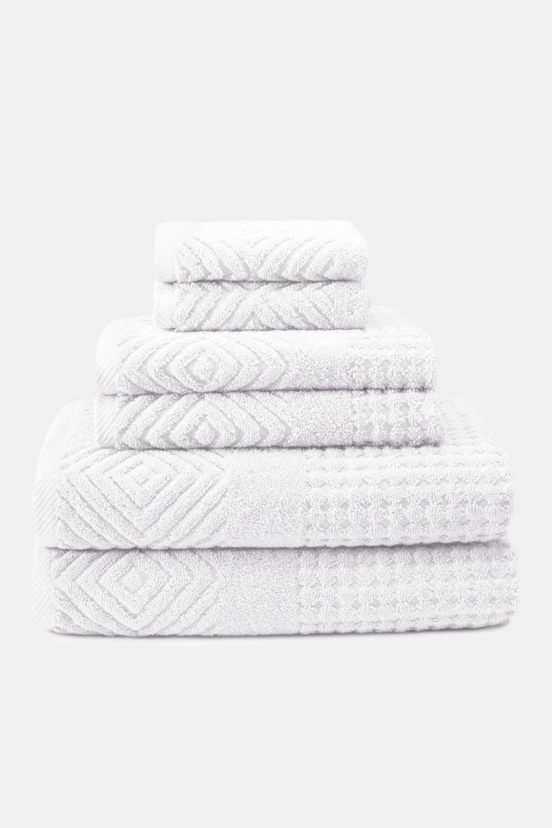 Texere 100% Organic Cotton Diamond Jacquard Towel Set Fishers Finery Bright White 6 Pack