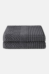 Texere 100% Organic Cotton Diamond Jacquard Towel Set Fishers Finery Charcoal 2 Pack