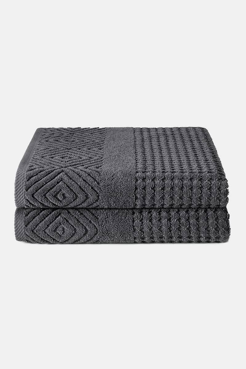 Texere 100% Organic Cotton Diamond Jacquard Towel Set Fishers Finery Charcoal 2 Pack