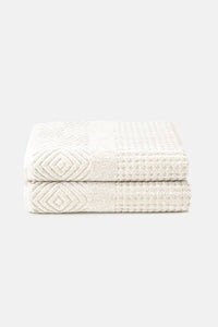 Texere 100% Organic Cotton Diamond Jacquard Towel Set Fishers Finery Cream 2 Pack