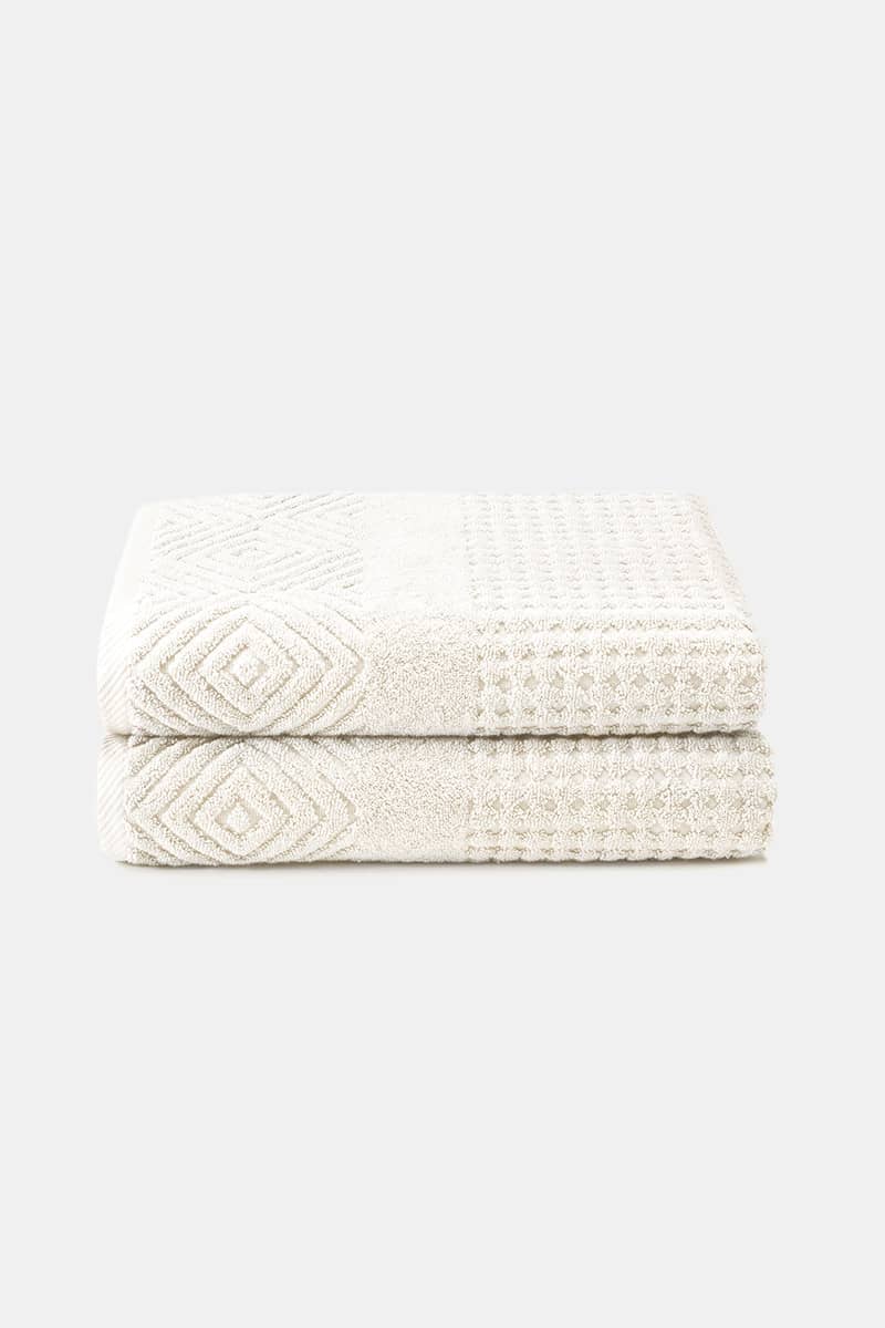 Texere 100% Organic Cotton Diamond Jacquard Towel Set Fishers Finery Cream 2 Pack