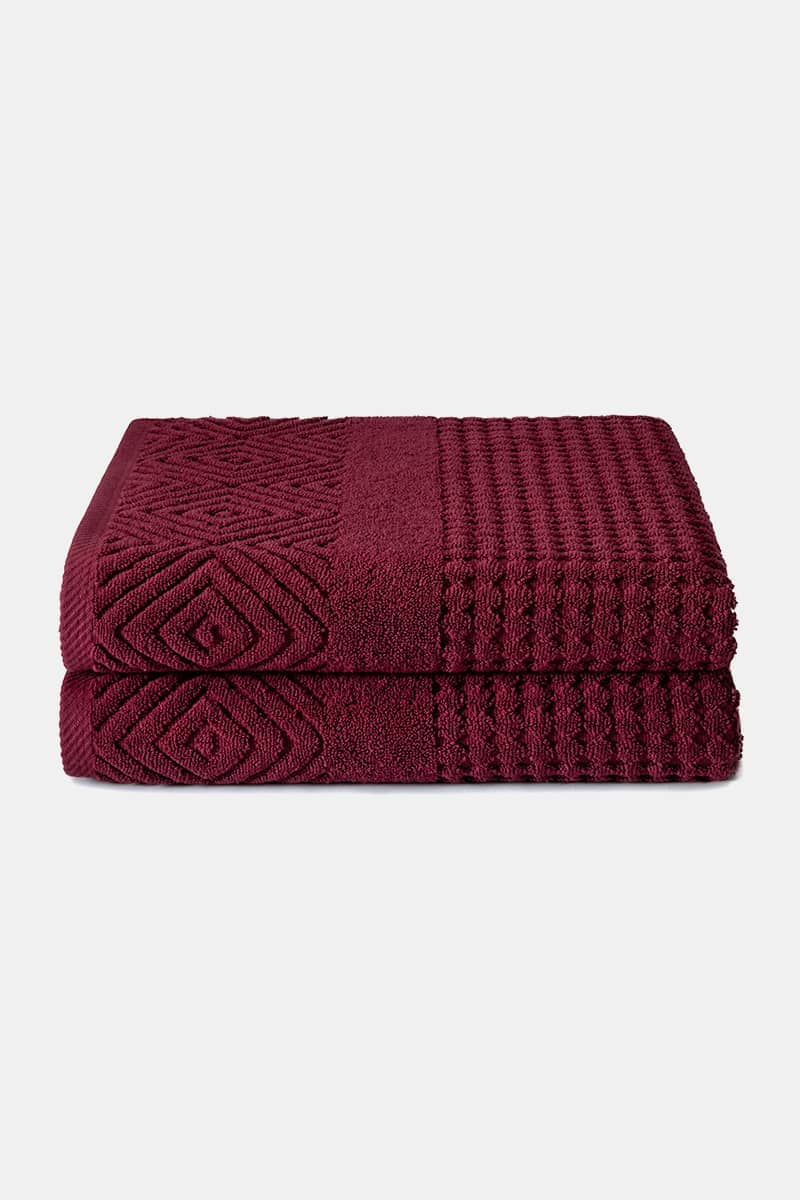 Texere 100% Organic Cotton Diamond Jacquard Towel Set Fishers Finery Merlot 2 Pack