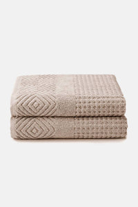 Texere 100% Organic Cotton Diamond Jacquard Towel Set Fishers Finery Oxford Tan 2 Pack