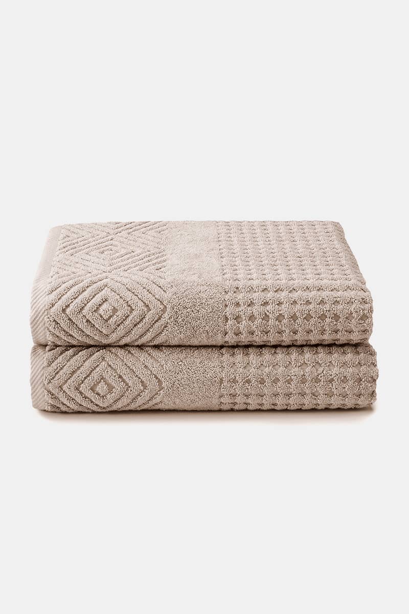 Texere 100% Organic Cotton Diamond Jacquard Towel Set Fishers Finery Oxford Tan 2 Pack