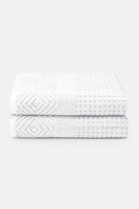 Texere 100% Organic Cotton Diamond Jacquard Towel Set Fishers Finery Bright White 2 Pack