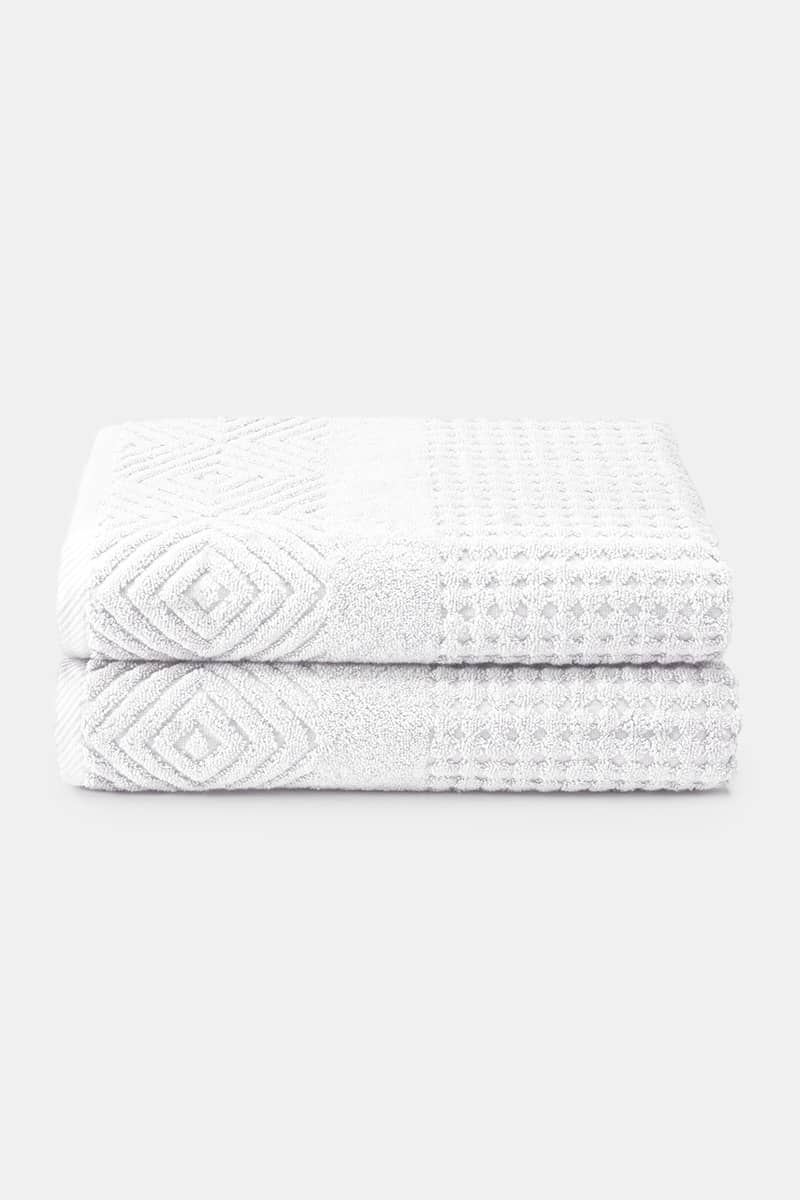 Texere 100% Organic Cotton Diamond Jacquard Towel Set Fishers Finery Bright White 2 Pack