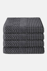Texere 100% Organic Cotton Diamond Jacquard Towel Set Fishers Finery Charcoal 4 Pack ( 4 Bath Towels)