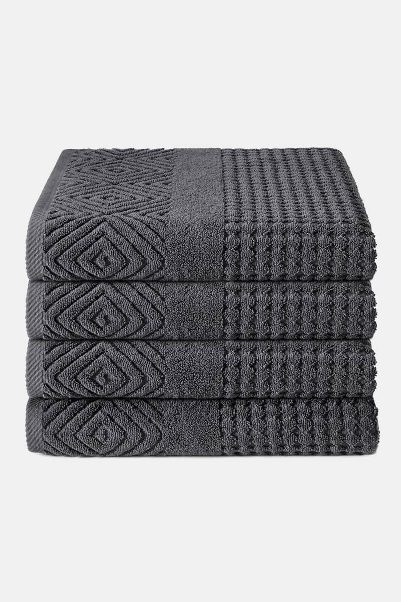 Texere 100% Organic Cotton Diamond Jacquard Towel Set Fishers Finery Charcoal 4 Pack ( 4 Bath Towels)