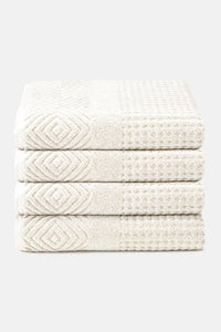 Texere 100% Organic Cotton Diamond Jacquard Towel Set Fishers Finery Cream 4 Pack ( 4 Bath Towels)