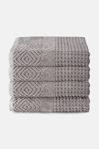 Texere 100% Organic Cotton Diamond Jacquard Towel Set Fishers Finery Cathedral Gray 4 Pack ( 4 Bath Towels)