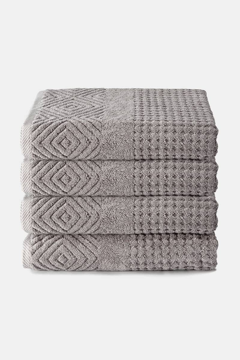 Texere 100% Organic Cotton Diamond Jacquard Towel Set Fishers Finery Cathedral Gray 4 Pack ( 4 Bath Towels)