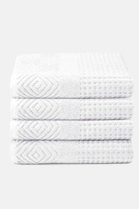 Texere 100% Organic Cotton Diamond Jacquard Towel Set Fishers Finery Bright White 4 Pack ( 4 Bath Towels)