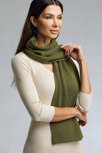 Women's 100% Pure Cashmere Ribbed Knit Scarf with Gift Box Womens>Accessories>Scarf Fishers Finery Olive