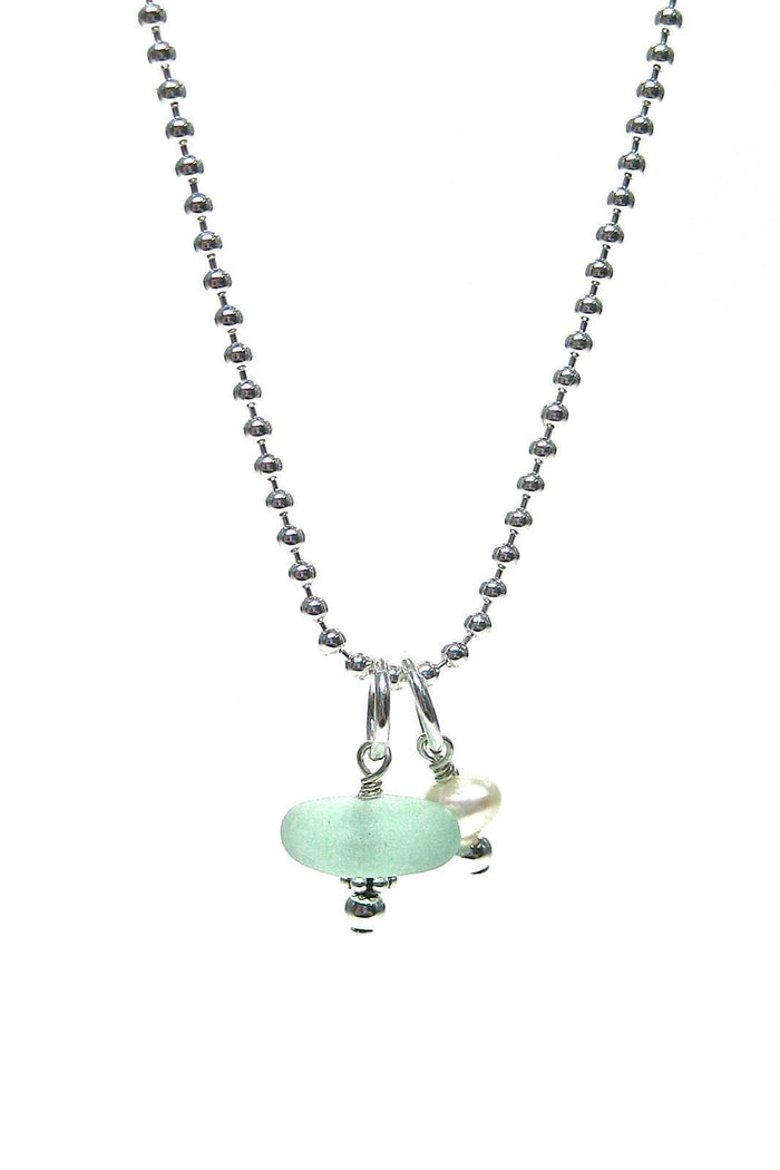 Sea Glass Charm & Pearl Necklace with Gift Box Womens>Accessories>Jewelry Fishers Finery Seafoam
