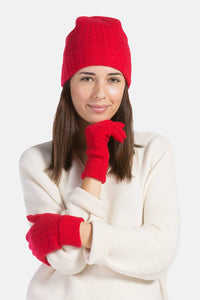 Women's 2pc 100% Pure Cashmere Cable Knit Hat & Glove Set with Gift Box Womens>Accessories>Cashmere Set Fishers Finery Cardinal Red One Size Fits Most 