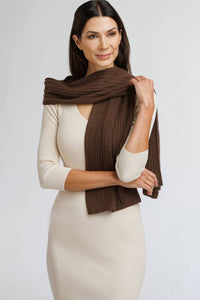 Women's 100% Cashmere Cable Knit Scarf with Gift Box Womens>Accessories>Scarf Fishers Finery Cocoa 