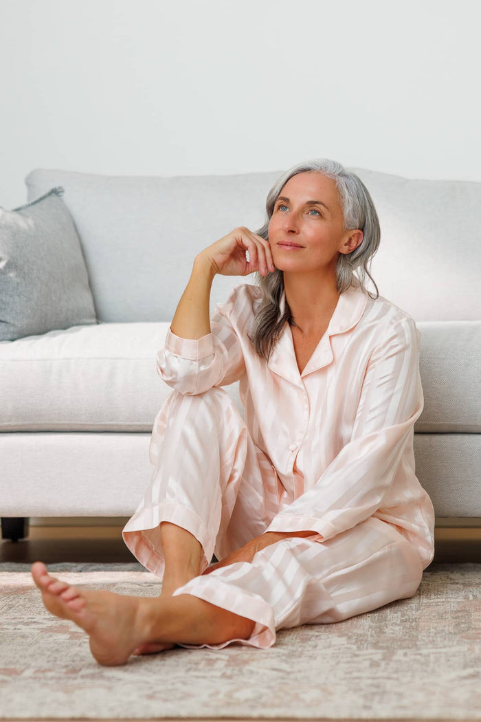 Women's 100% Mulberry Silk Patterned Full Length Pajama Set with Gift Box - NEW FIT Womens>Sleep and Lounge>Pajamas Fishers Finery 