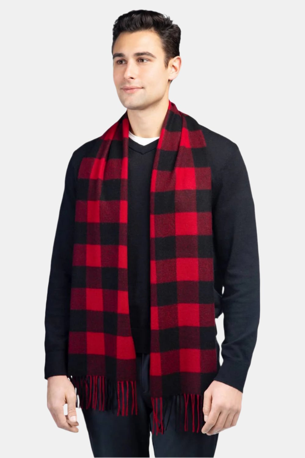 Men's Classic 100% Pure Cashmere Scarf Mens>Accessories>Scarf Fishers Finery Red Buffalo Plaid One Size
