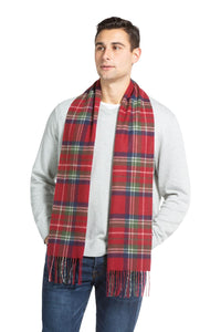 Men's Classic 100% Pure Cashmere Scarf Mens>Accessories>Scarf Fishers Finery Red Navy Plaid One Size 