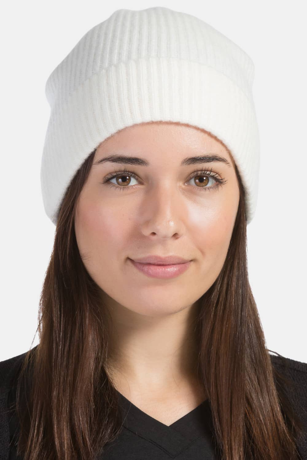 Women's 100% Pure Cashmere Ribbed Hat with Cuff Womens>Accessories>Hat Fishers Finery Cream One Size Fits Most 