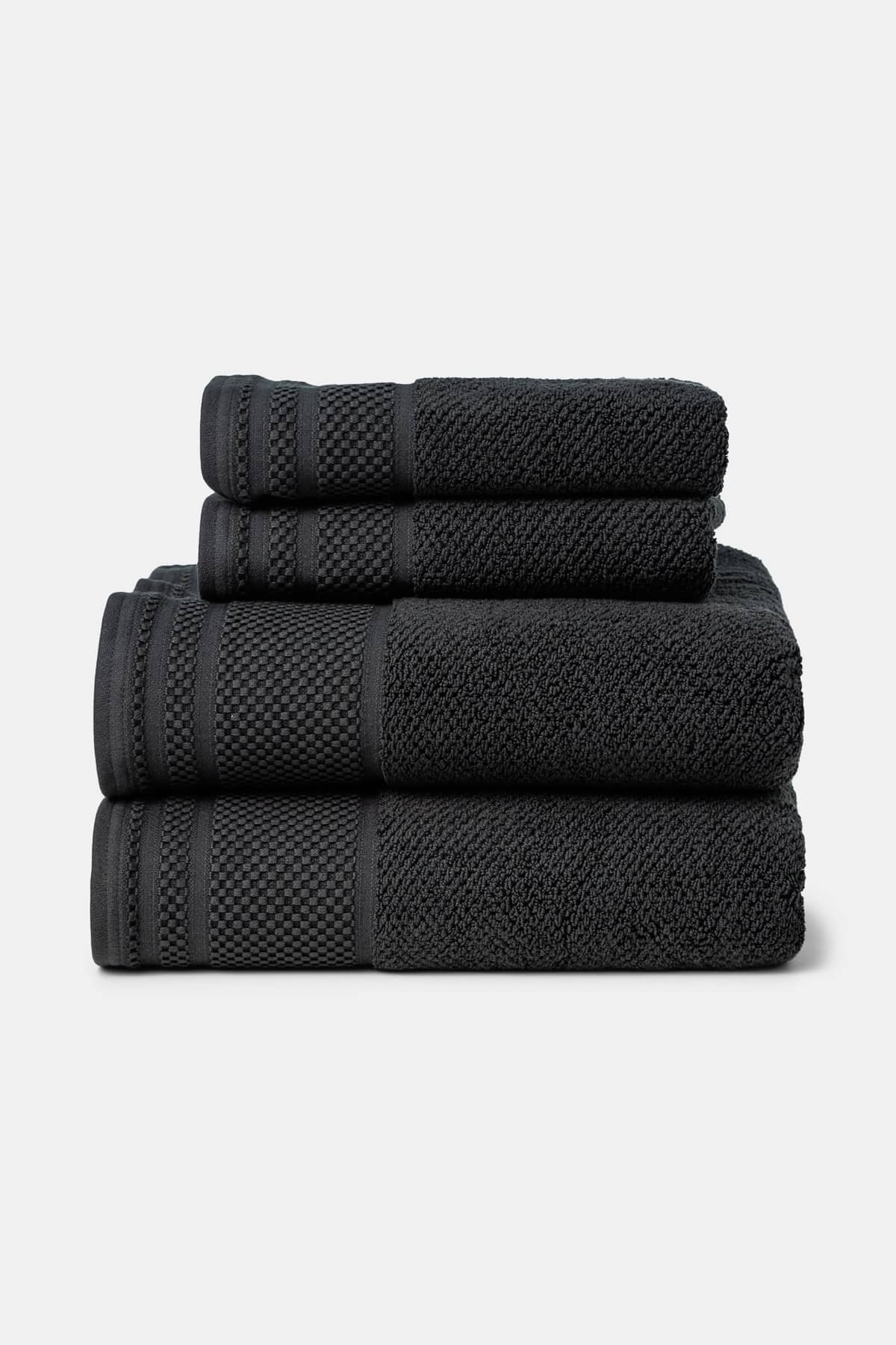 Texere 100% Organic Cotton Rice Weave Towel Set Fishers Finery Black 2 Bath & 2 Hand Towels Stack