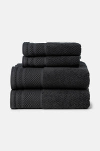 Texere 100% Organic Cotton Rice Weave Towel Set Fishers Finery Black 2 Bath & 2 Hand Towels Stack