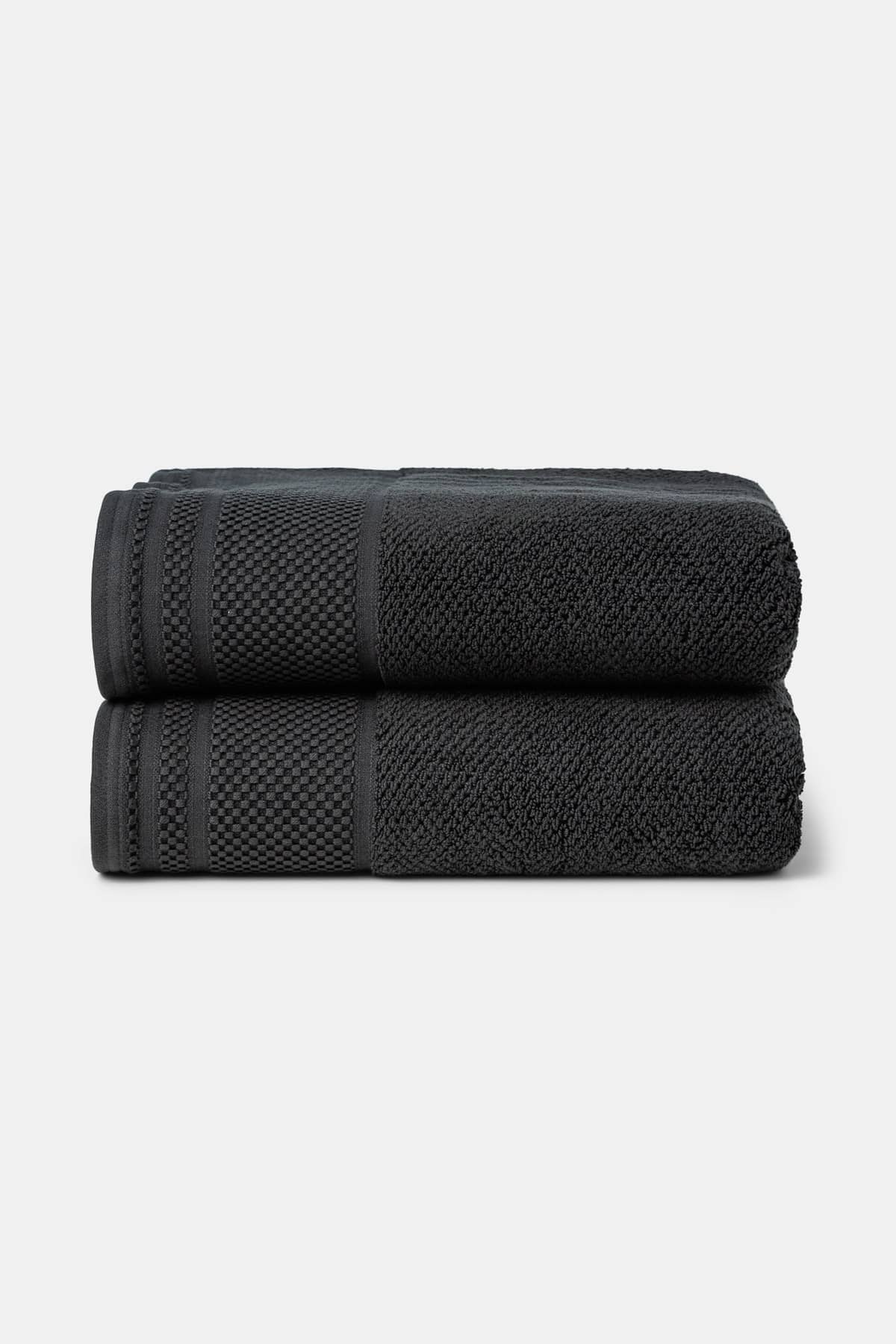Texere 100% Organic Cotton Rice Weave Towel Set Fishers Finery Black 2 Bath Towels Stack