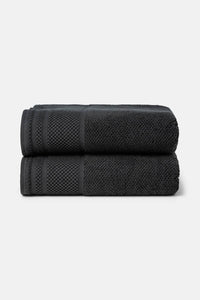 Texere 100% Organic Cotton Rice Weave Towel Set Fishers Finery Black 2 Bath Towels Stack